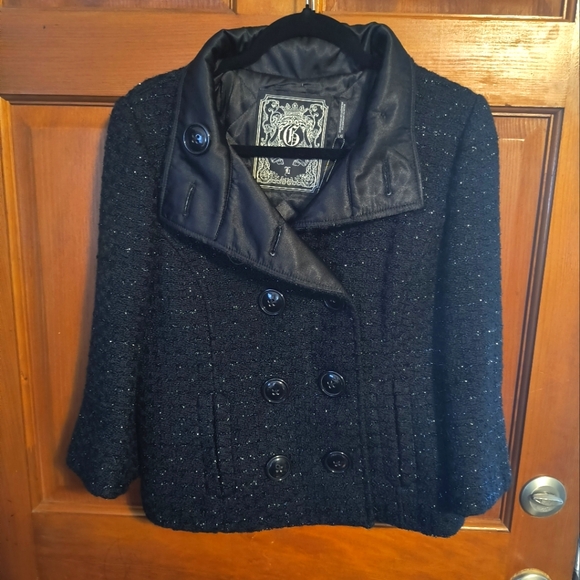 Manteau Pea Coat Guess Laine - Taille S, Noir Et Bleu, Occasion Très Bon état